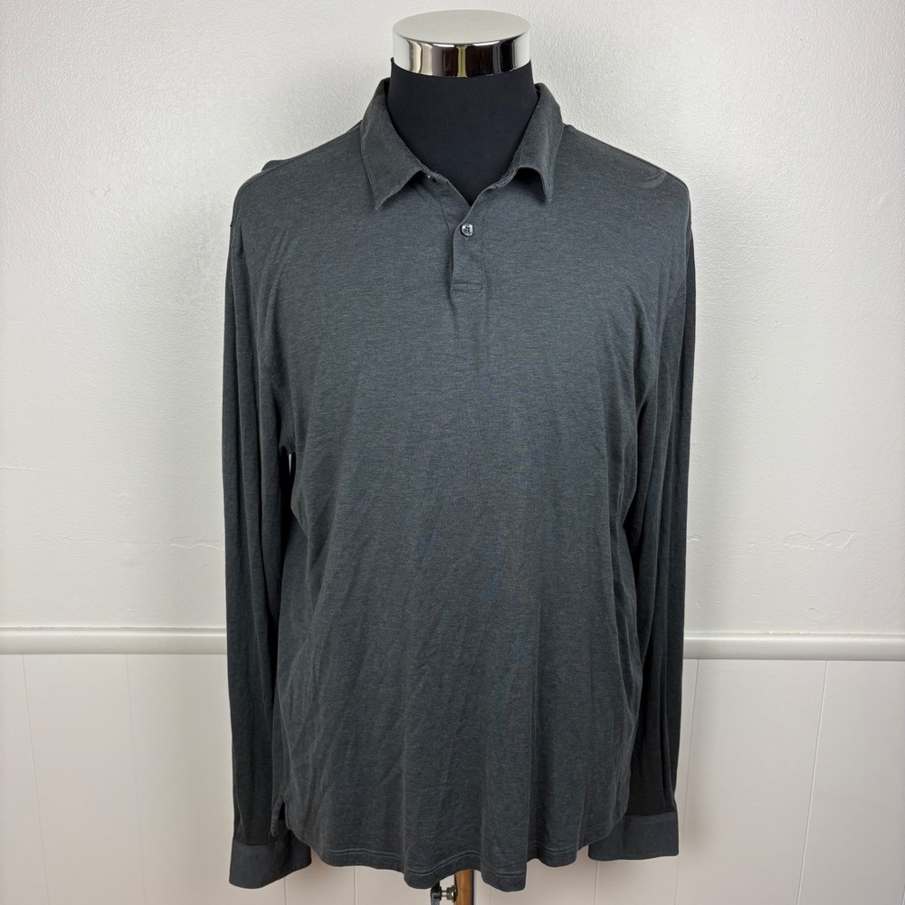 Patrick Assaraf Mens Polo Silk Cotton Blend Sz XL Dk Gray Long Sleeve Soft Luxe